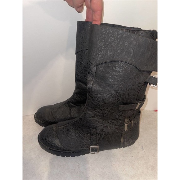 GOTH105 Men L Medieval Warrior Black BuckleStrap Costume Boots L 13” Tall